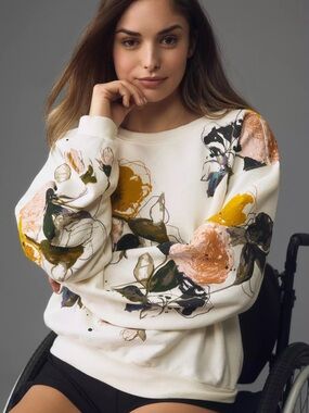 Pilcro Cream Terry Crewneck Sweatshirt